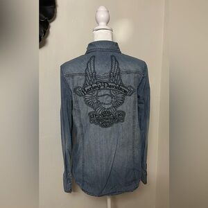 Harley-Davidson Blue Denim Button Down with Black Embroidery